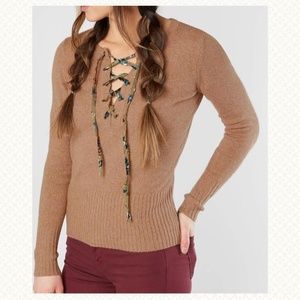 Gimmicks Lace-Up Sweater L  NWT